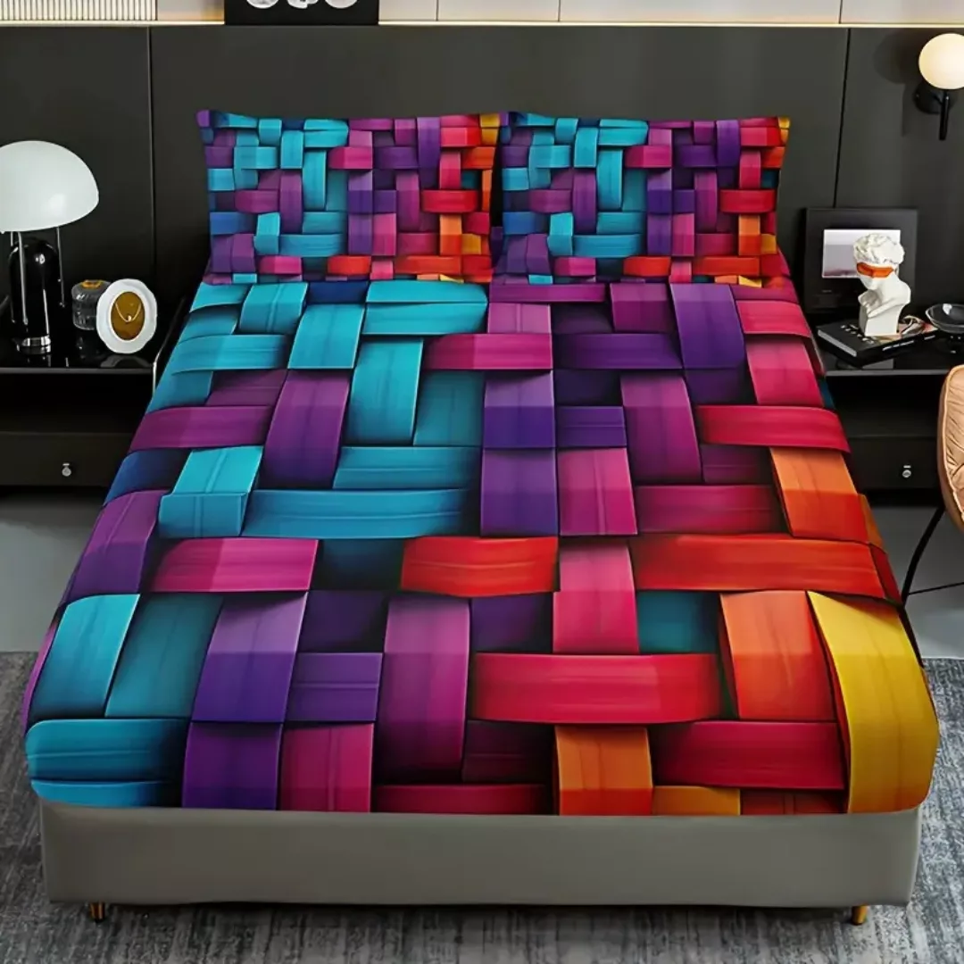 Parure de lit design tressé multicolore – Ambiance chaleureuse et déco tendance – Douceur et style assurés – Image 3