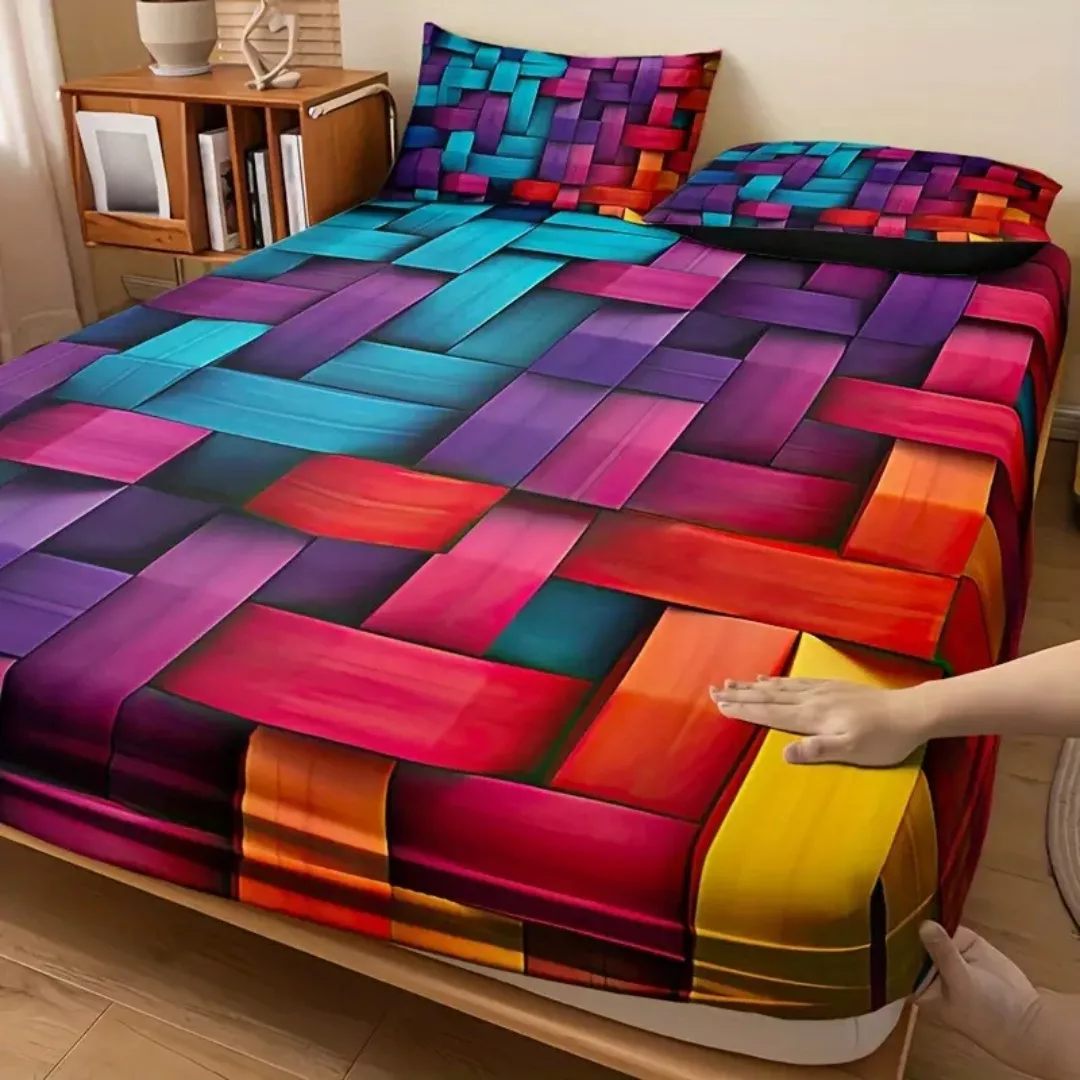 Parure de lit design tressé multicolore – Ambiance chaleureuse et déco tendance – Douceur et style assurés – Image 7