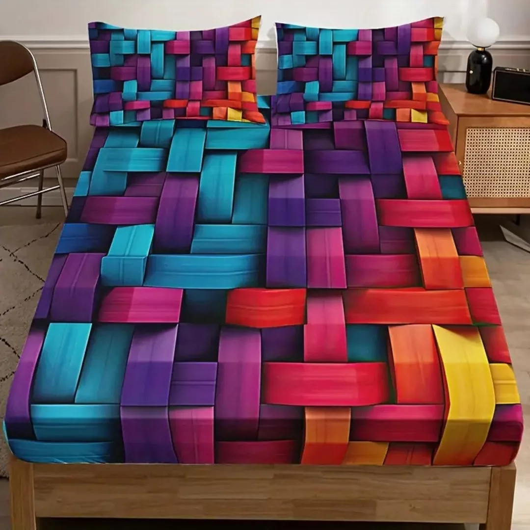 Parure de lit design tressé multicolore – Ambiance chaleureuse et déco tendance – Douceur et style assurés – Image 4