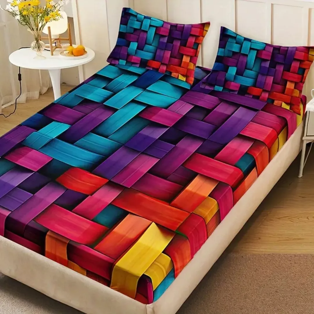 Parure de lit design tressé multicolore – Ambiance chaleureuse et déco tendance – Douceur et style assurés – Image 6