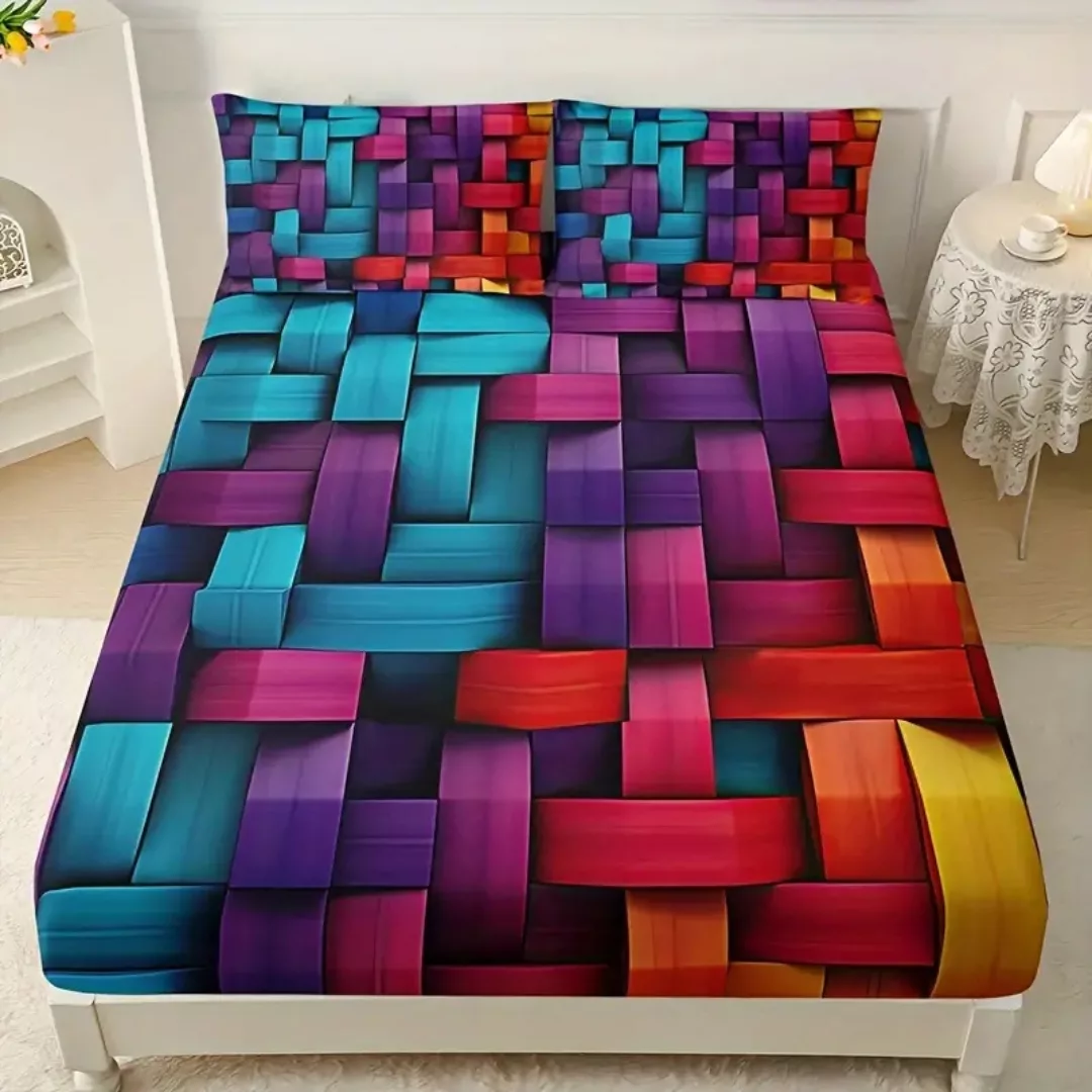 Parure de lit design tressé multicolore – Ambiance chaleureuse et déco tendance – Douceur et style assurés – Image 2