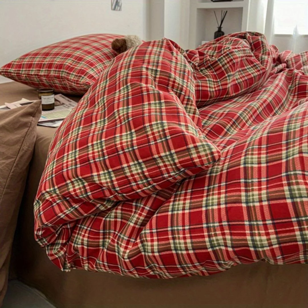 Parure de lit écossaise rouge cosy – Confort chaleureux et style chalet pour nuits douillettes – Image 5
