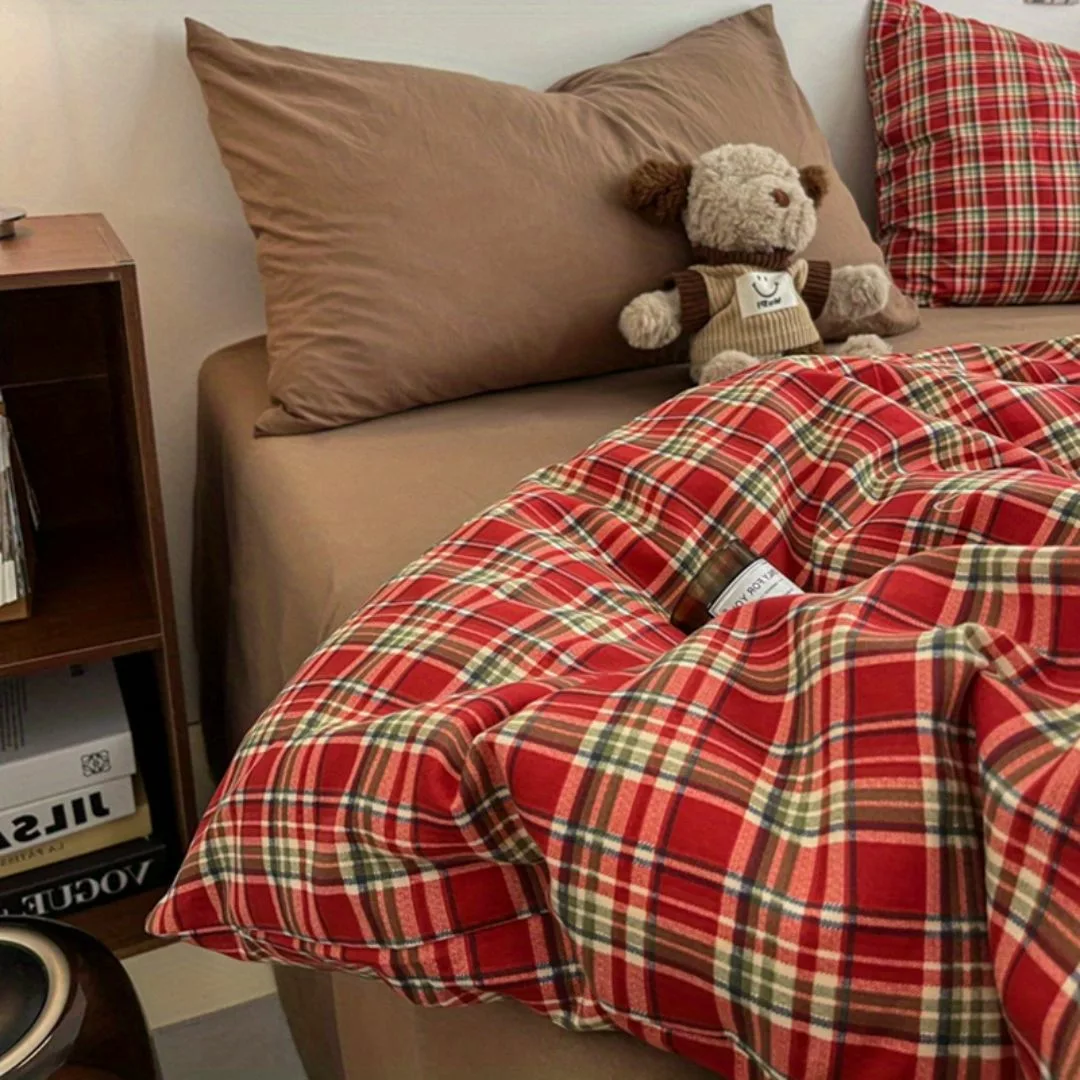 Parure de lit écossaise rouge cosy – Confort chaleureux et style chalet pour nuits douillettes – Image 6