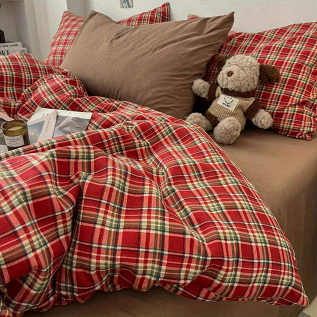 Parure de lit écossaise rouge cosy – Confort chaleureux et style chalet pour nuits douillettes – Image 7