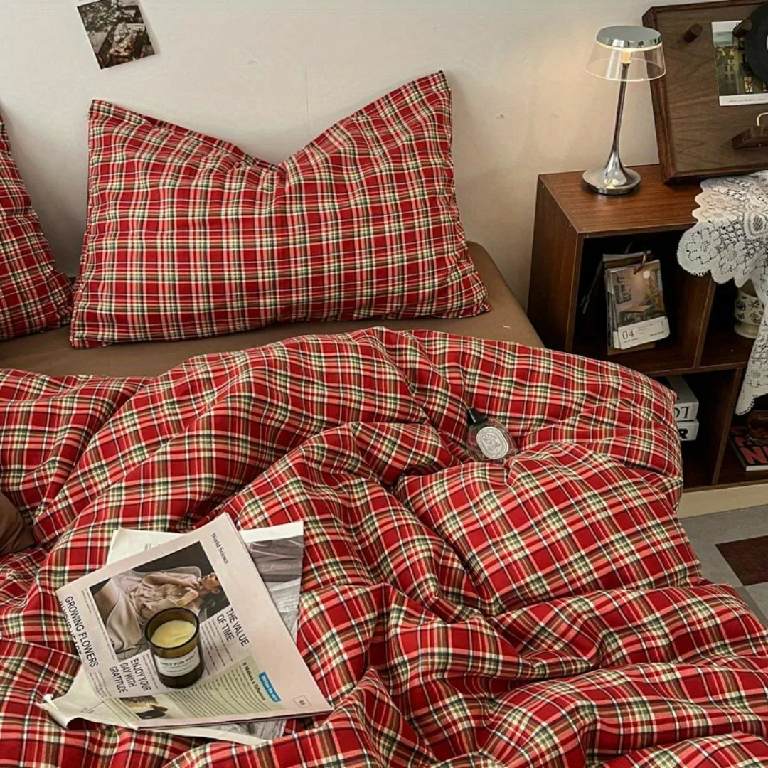 Parure de lit écossaise rouge cosy – Confort chaleureux et style chalet pour nuits douillettes – Image 8