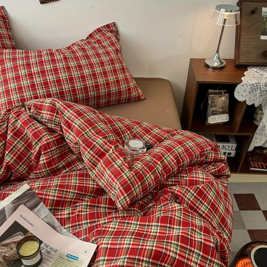 Parure de lit écossaise rouge cosy – Confort chaleureux et style chalet pour nuits douillettes – Image 9