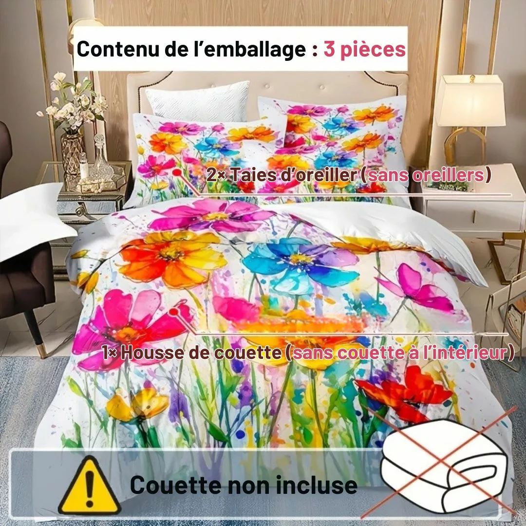 Parure de lit fleurs aquarelle éclatantes – Ambiance florale chic et colorée pour chambre lumineuse et apaisante – Image 2