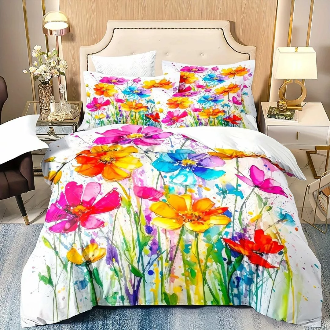 Parure de lit fleurs aquarelle éclatantes – Ambiance florale chic et colorée pour chambre lumineuse et apaisante – Image 4