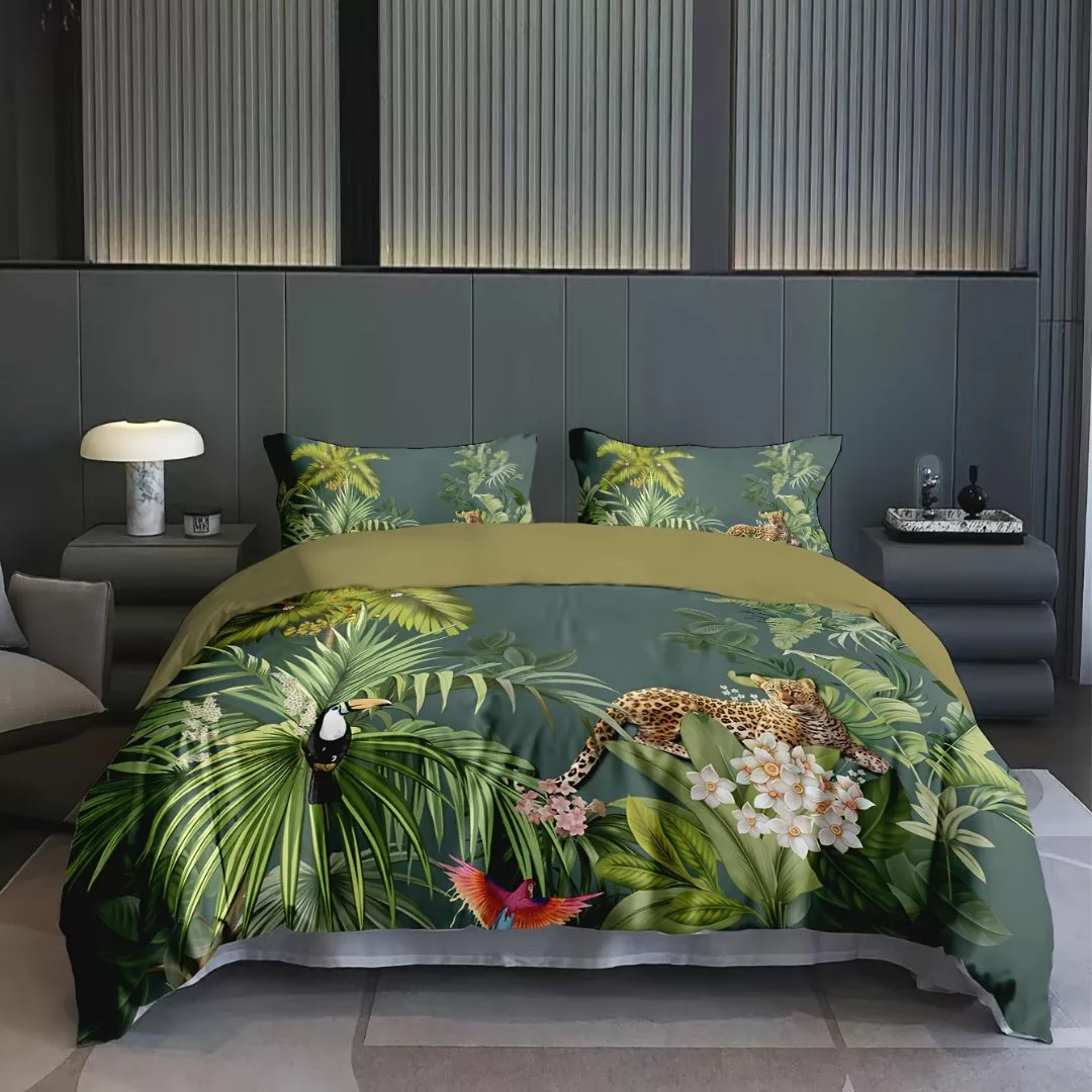 Parure de lit jungle exotique luxuriante – Ambiance tropicale chic pour nuits dépaysantes et déco tendance