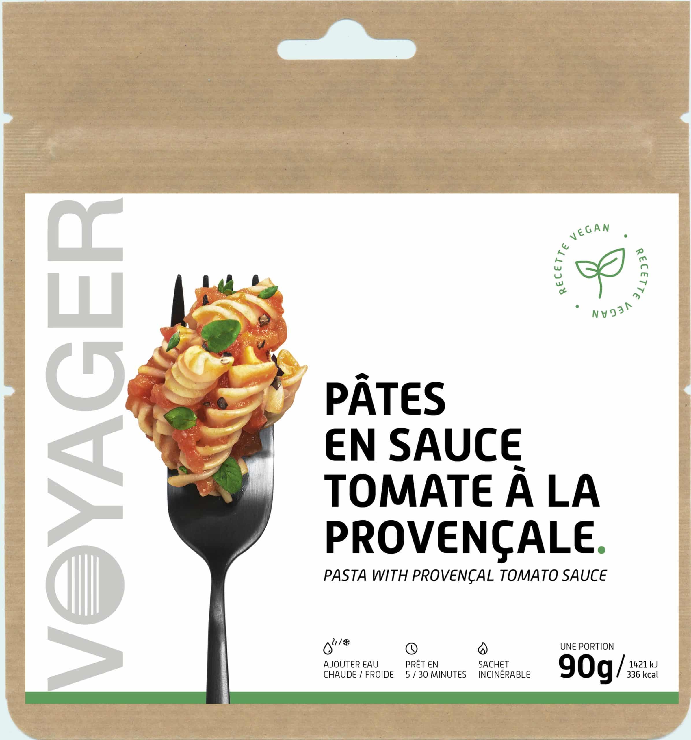 Plat lyophilisé écologique bivouac randonnée – Pâtes sauce tomate Provençale 90 g – Voyager