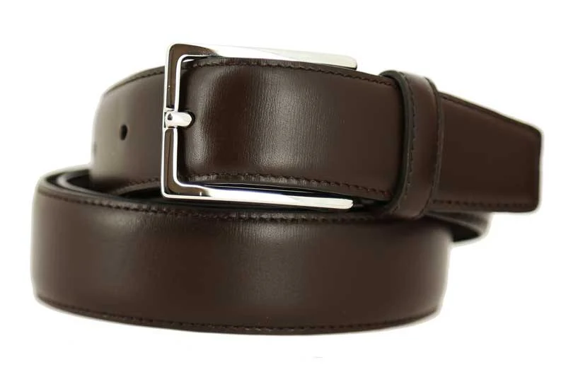 Marron foncé - Boucle argentée - Cuir de veau – Image 4