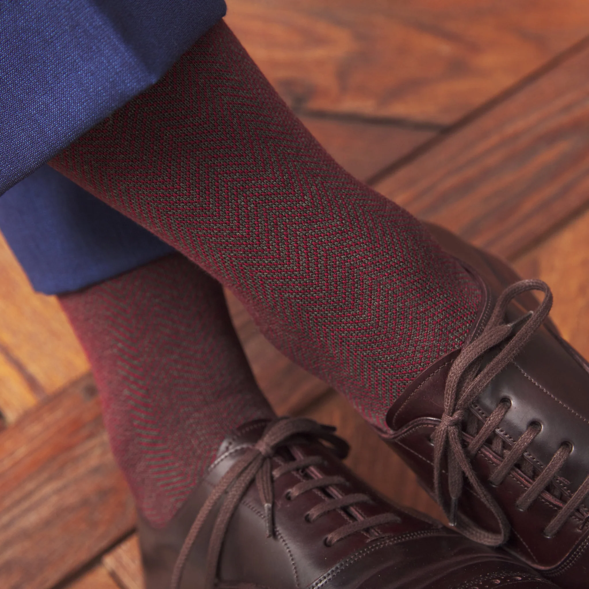 Kaki & Bordeaux - Chevrons - Super-solide fil d'Écosse – Image 2